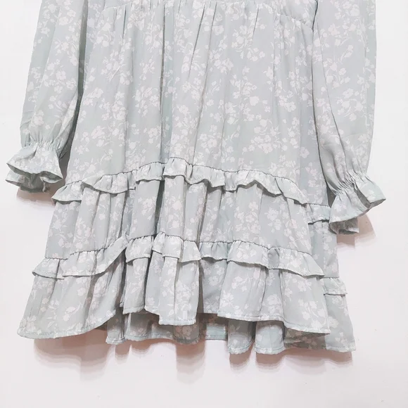 By The River Mint Floral Ruffle Dress Cottagecore Boho Sheer Mini S Spring - Picture 8 of 9